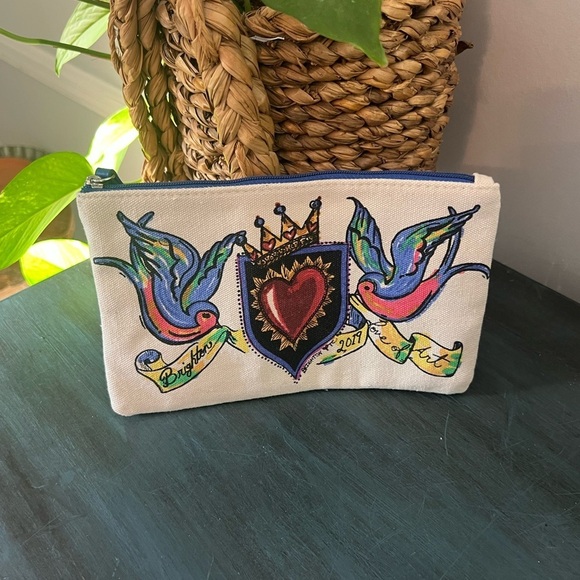 Brighton Handbags - BRIGHTON "2019" Love Of Art"Canvas Dove Heart Multi-Color Zipper Pouch